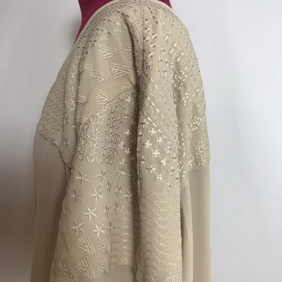 Chico's Sheer Cream Blouse with Beaded Fringe Detail Women Size XXL Embroidered - Picture 9 of 12